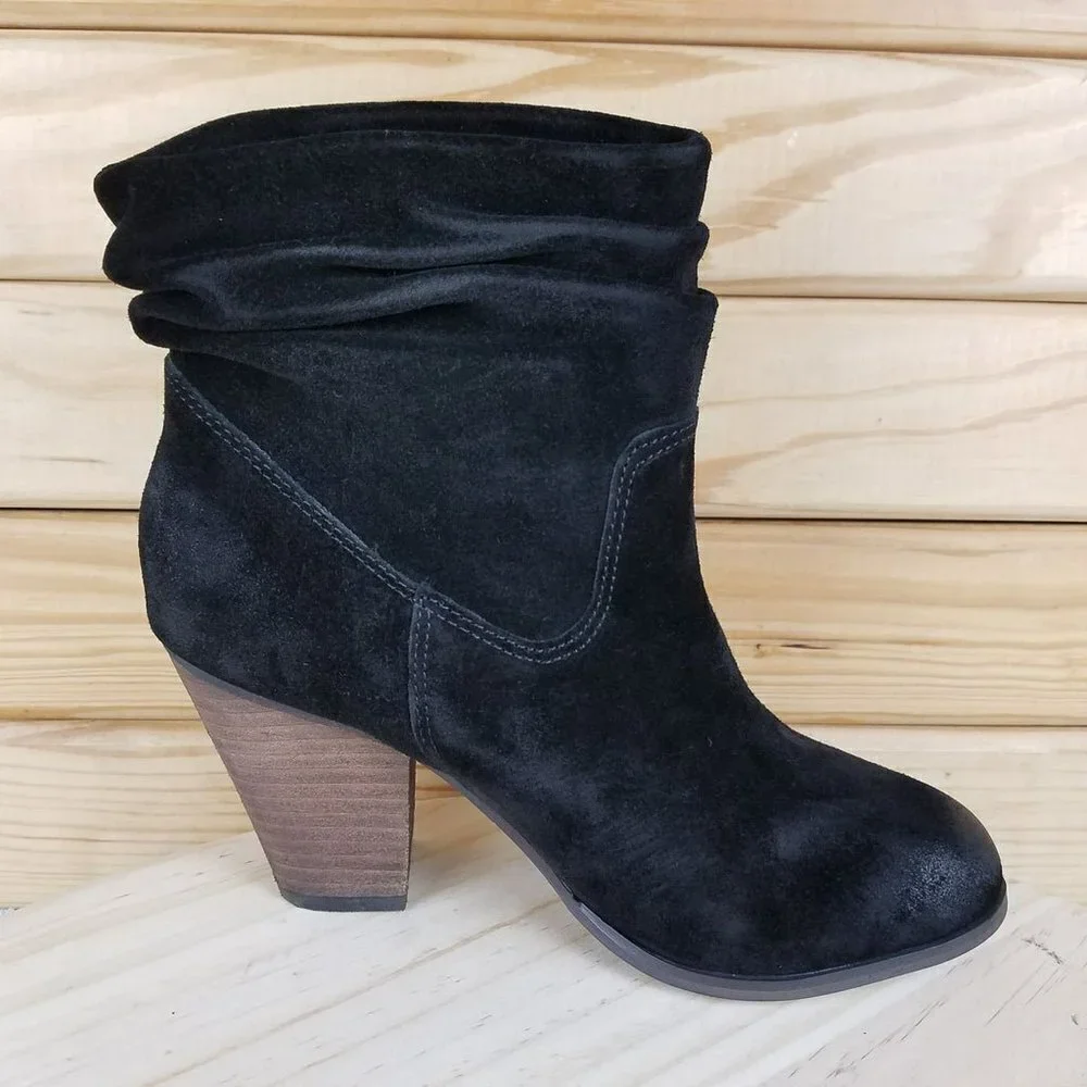 Biker Western Black Distressed Women's 6 M Suede/Leather Slouch Heeled Boots NEW